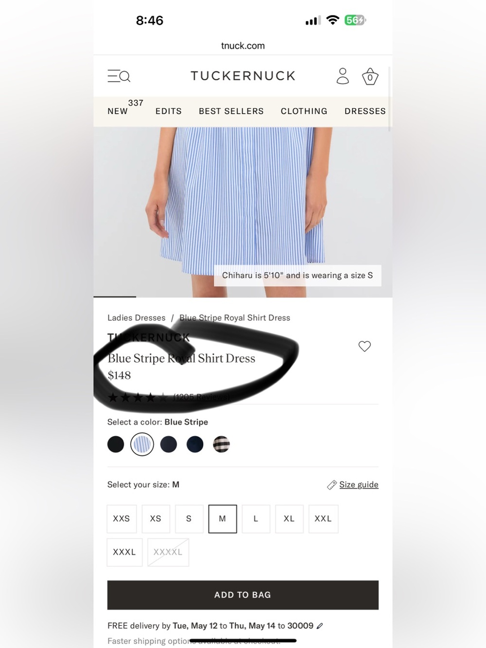 Tuckernuck Blue Stripe Royal Shirt Dress, M - Picture 9 of 9